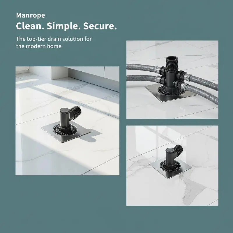 Odor Resistant Square Stainless Steel Shower Drain Filter Three-Way Anti-Blocking Hair Catcher for Home Kitchen