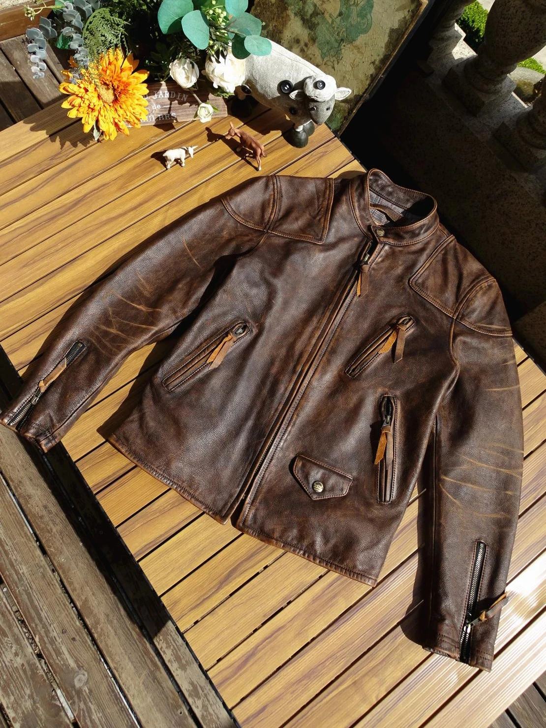 Dark Brown Autumn Leather Jacket Men Retro Vintage Style Plus Size 5XL Genuine Natural Cowhide Stand Collar Leather Coat