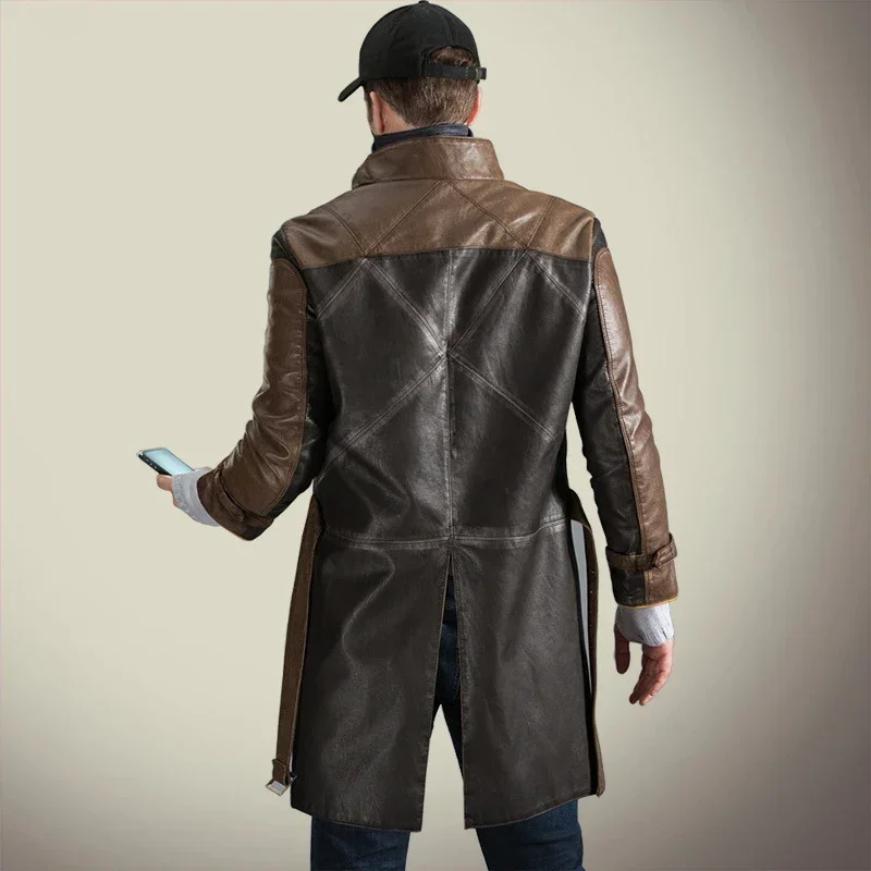 Aiden Pearce Faux Leather Trench Windbreaker Game Watch Dogs Cosplay Costumes Role Play Coat Sweater Hat For Man