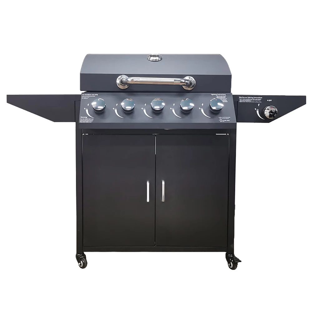 Premium Outdoor Metal 60000BTU Propane G/as Barbecue Grill 5+1 Burners Side Table Cabinet Style BBQ Grill for Backyard Cooking