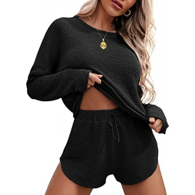 

Women's Clothes 2025 Two-Piece Set Sexy Pyjamas Fashion Solid Waffle Comfortable Soft Elastic Sleepwear Loungewear Ladies