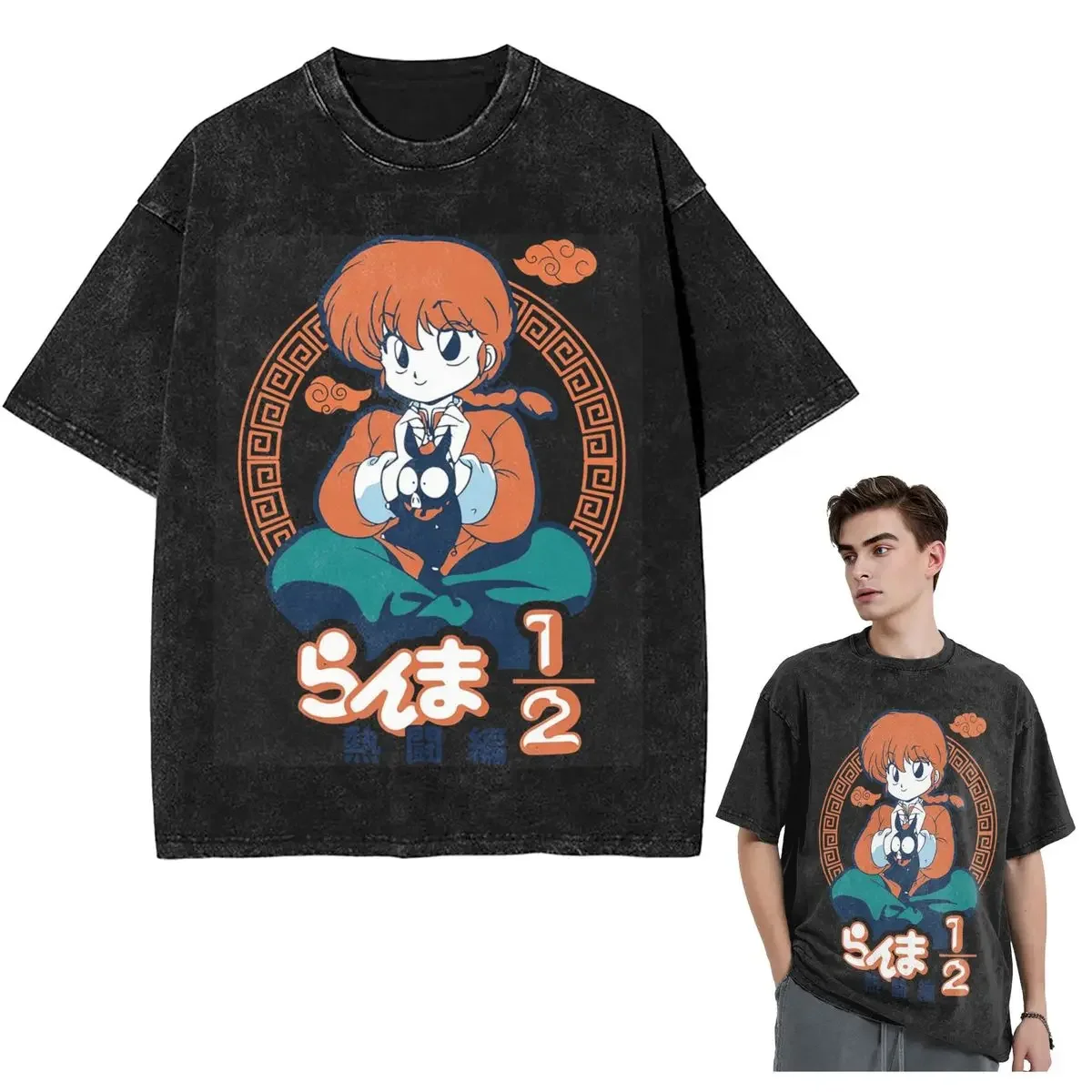 

Уличная одежда, футболки Ranma 1/2, стираная футболка с коротким рукавом, футболка в стиле хип-хоп, топы, футболки для мужчин и женщин