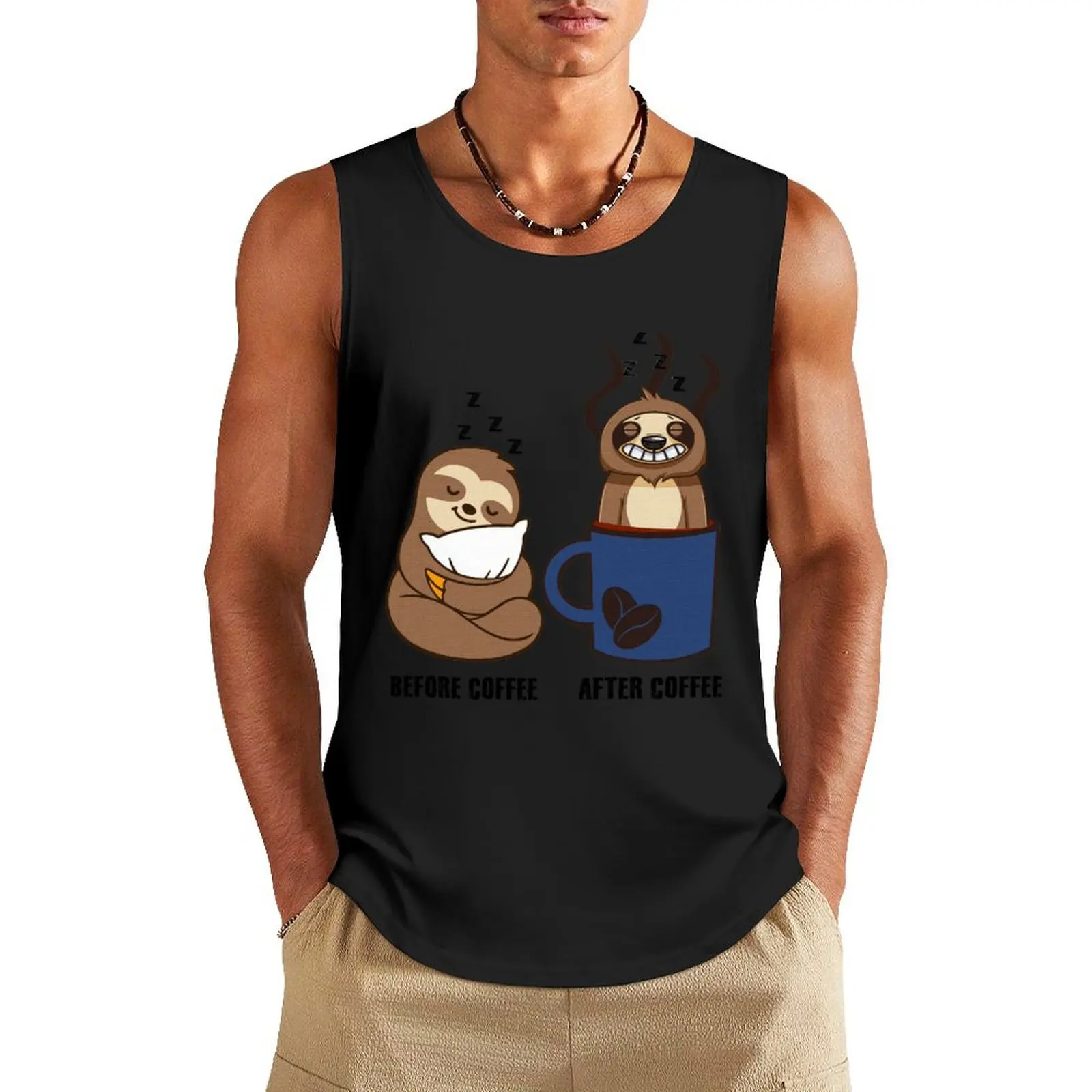 

Sloth Before Coffee After Coffee Tank Top gym clothes for man vest men cotton t-shirts man