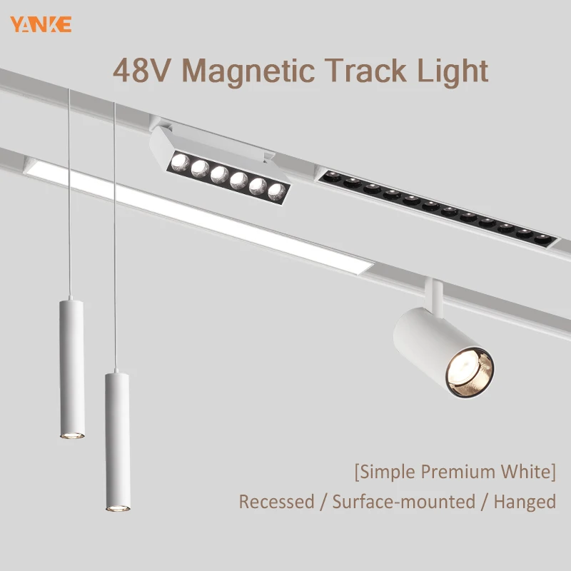 magnetic track light sistema de iluminacao ceiling moderno led rail lamp spotlight embutido montado para sala de estar e casa dc48v branco 01