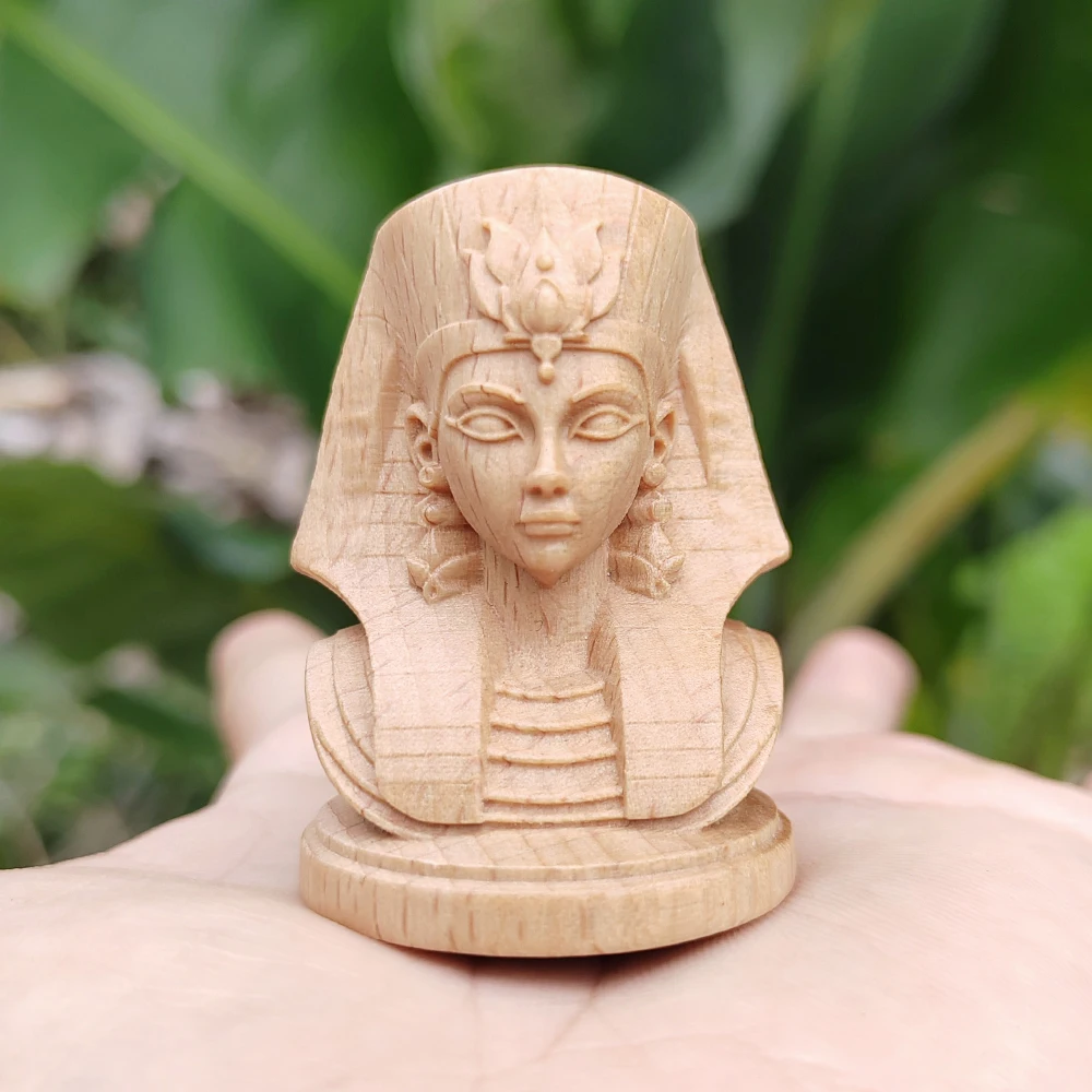 1.8 Inch Hand-Carved Wooden Pharaoh Figurine Ornament Artistic Style Suitable for Creative Desktop Decorations, Party Decorations, Men's Gifts, Christmas Decorations, Fireplace, New Year Gifts, Back-To-School Season Gifts