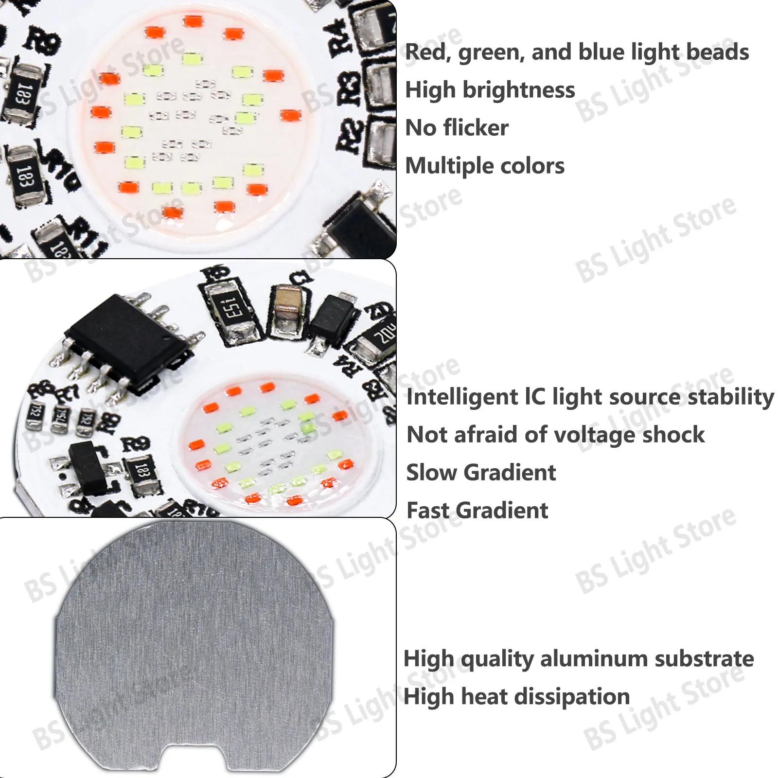 LED COB Chip 3W AC220V Intelligent IC Dimming conversion Red Green Blue Gradient For Light Source Projection Light Spotlight DIY