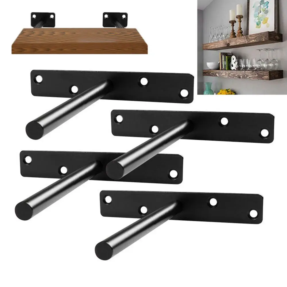 Multi Sizes T Shape Shelf Metal Bracket Concealed Wall Shelves Supports Screw Mounting Plate Floating Hidden Wall Shelf Supports