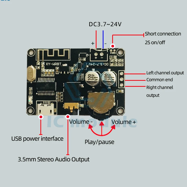 DC3.7-24V BT 5.0 Stereo Audio Decoder Board Mp3 Lossless Decoder Board Wireless Stereo Music Module XY-WRBT