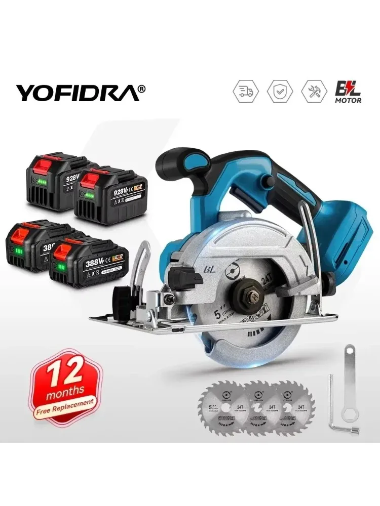 Yofidra – scies circulaires électriques sans balais, 5 pouces, 125MM, réglage pour le travail du bois, outil de coupe électrique pour broche de batterie Makita 18V