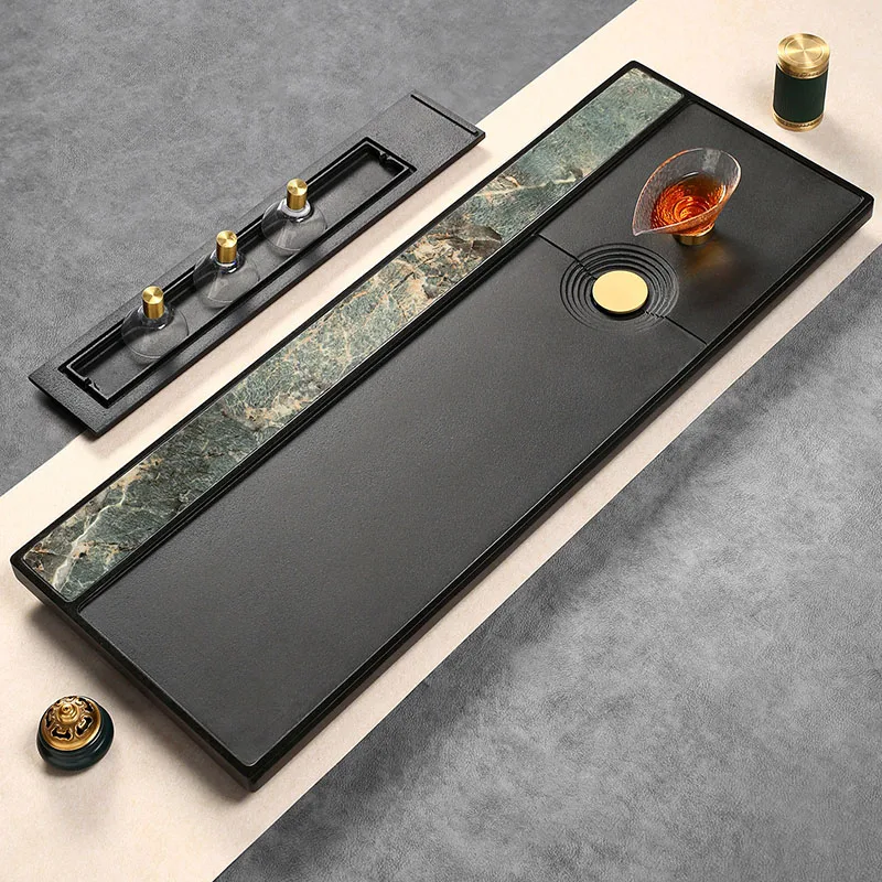Black Rectangle Tea Tray Long Stone Living Room Tableware Hospitality Dining Chinese Tea Tray Luxury Bandejas Home Decorationgs