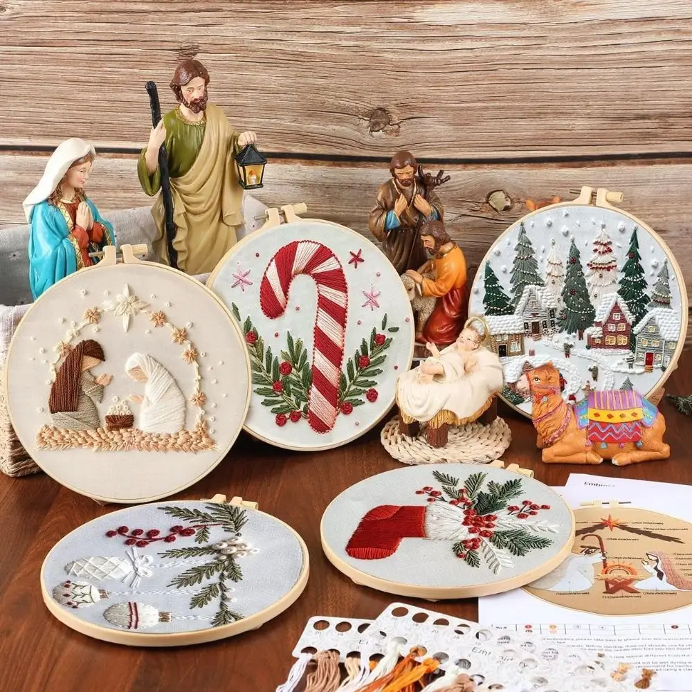 Funny Handmade Christmas Embroidery Kit With Embroidery Hoop Craft Needlepoint Kit Christmas Decoration Embroidery Beginners