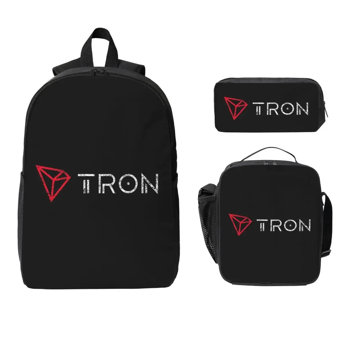 Tron TRX Distressed Crypto Trader Logo Backpack BookBag School Bag Computer Shoulder Bags 3ps Insulated Lunch Bag Pencil Case