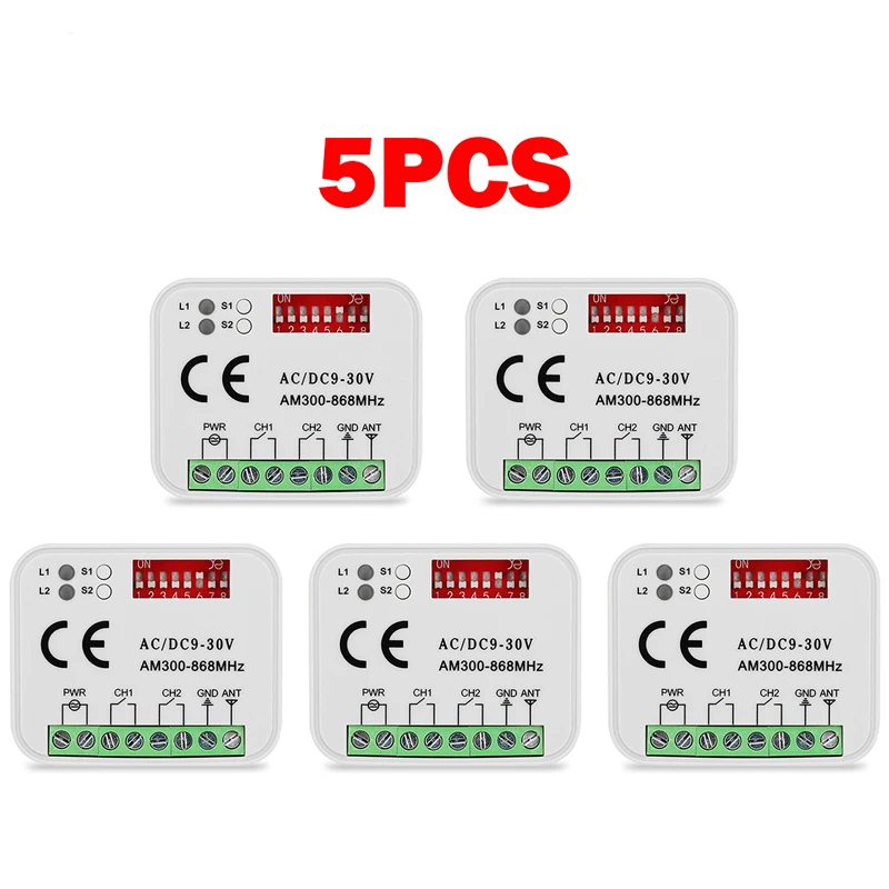 

5PCS 2 Channels RX-MULTI Receiver Gate Opening System 280MHz-868MHz Remote Control Gate External Multi-brand Controller Switch