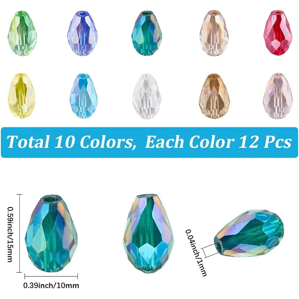 1 Box Teardrop Glass Beads Faceted Vertical Hole AB Color Suncatcher Chandelier Transparent Water Drop Charms Loose Bead