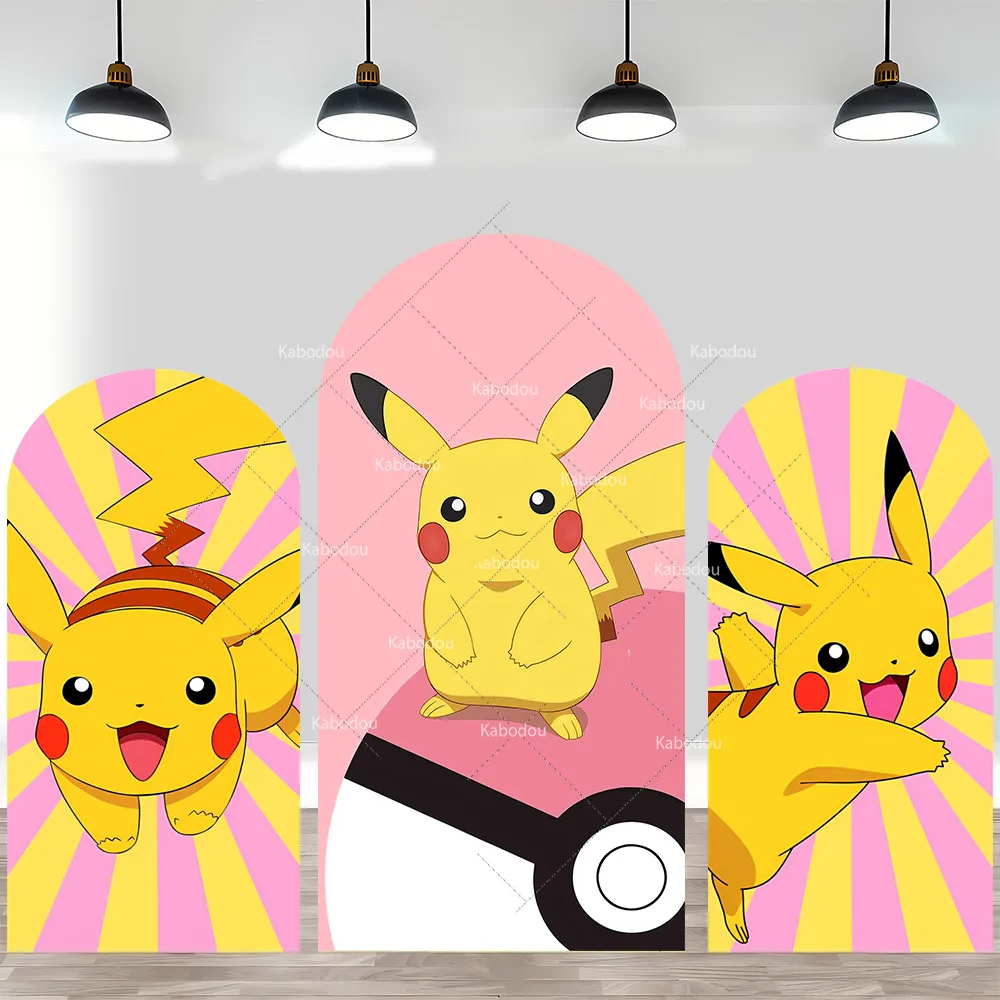 Pokemon Pikachu Backdrop Arch Cover Boy Girl Birthday Party Background Decoration Cake Poké Ball Wall Polyester Banner Props view 3