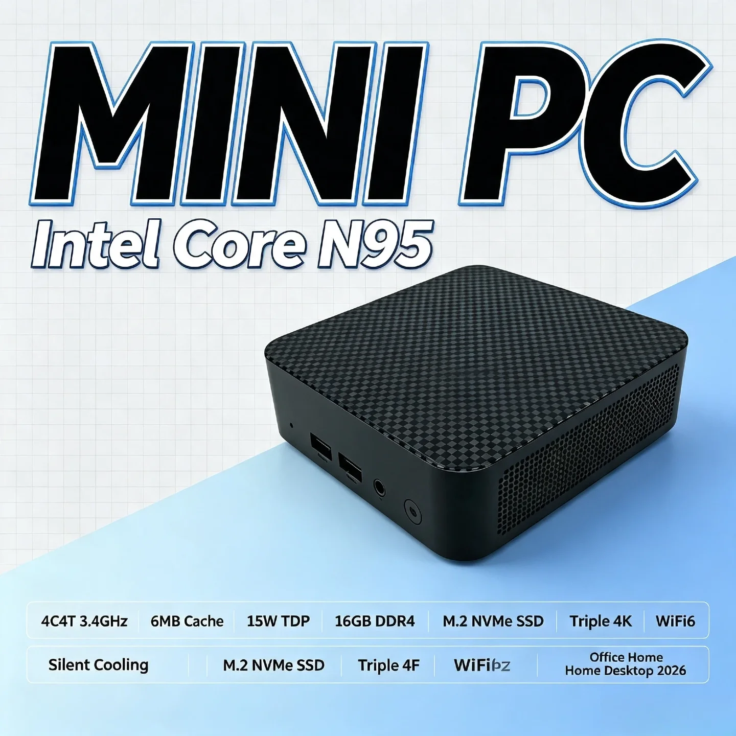 Core N95 Intel Mini PC 4C4T 3.4GHz 6MB 15W 16GB DDR4 M.2 NVMe SSD Triple 4K WiFi6 Silent Cooling Office Home Desktop 2026