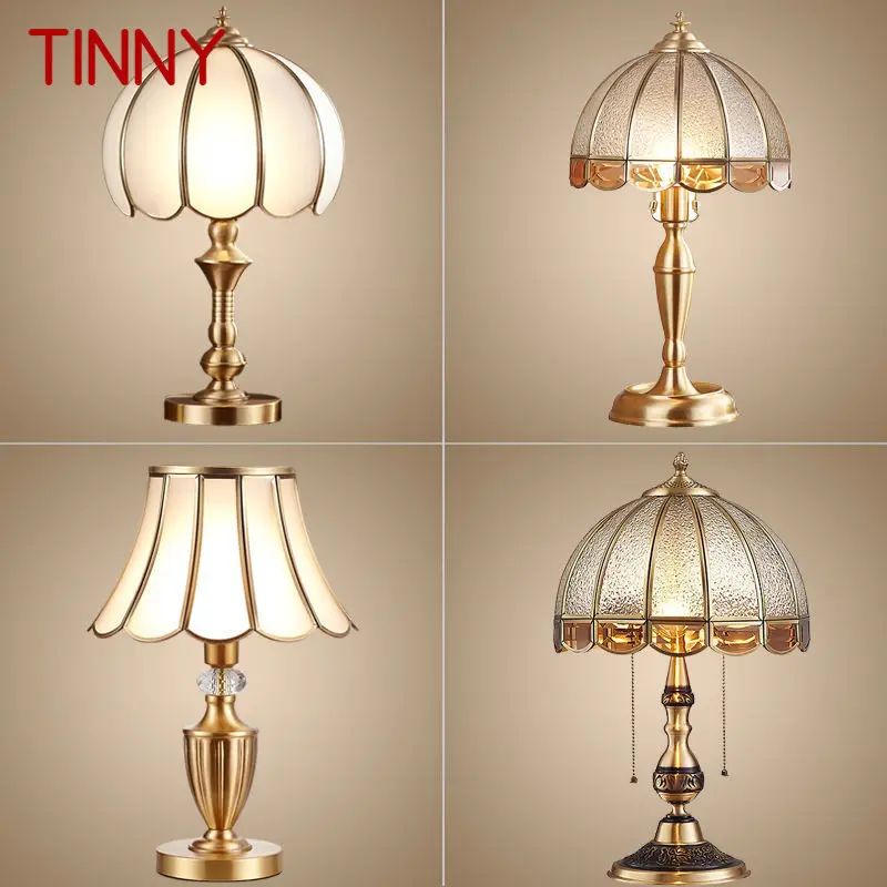 TINNY Brass Table Lights LED Modern European Creative Luxury Glass Copper Desk Lamp For Home Living Room Study Bedroom