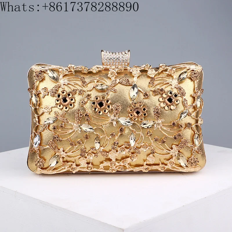 Diamond-encrusted dinner bag European and American ladies vintage banquet bag with hand and versatile dress evening bag