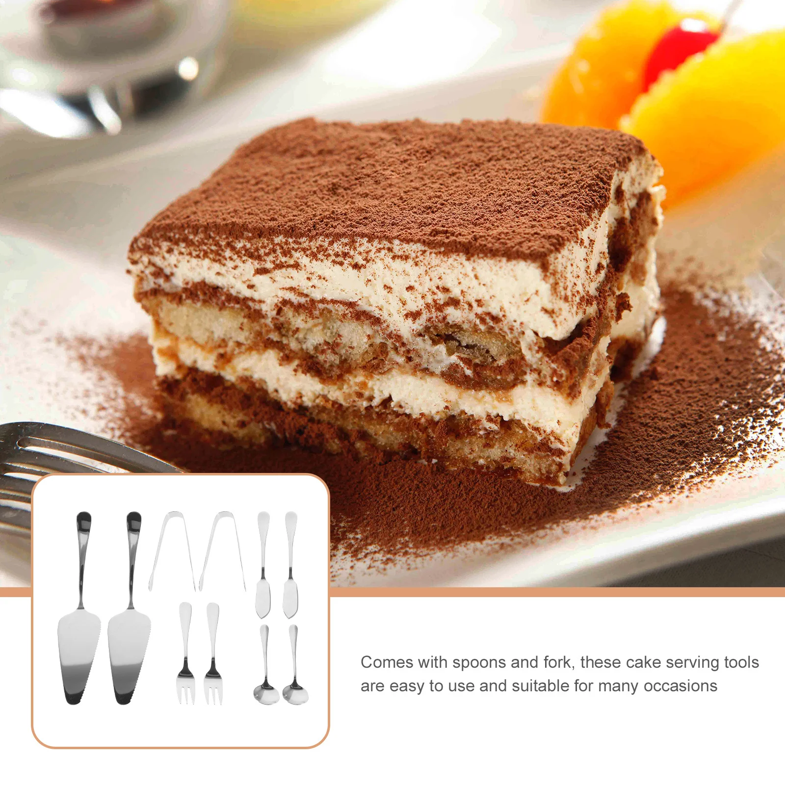 

16Pcs Baking Cake Tool Set Stainless Steel Reusable Cake Serving Set Long Handle Forks Spoons Tongs Suitable Party Wedding