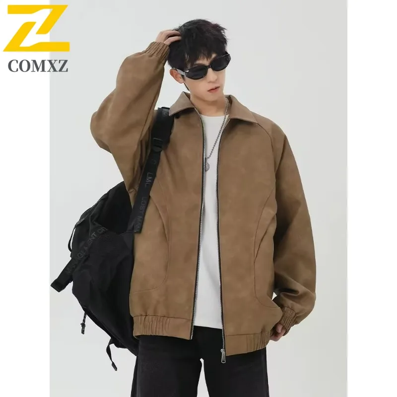 

COMXZ American Style Premium Mens Leather Jacket Comfortable Motorcycle Jackets Street Style Durable Autumn Zipper Outerwear