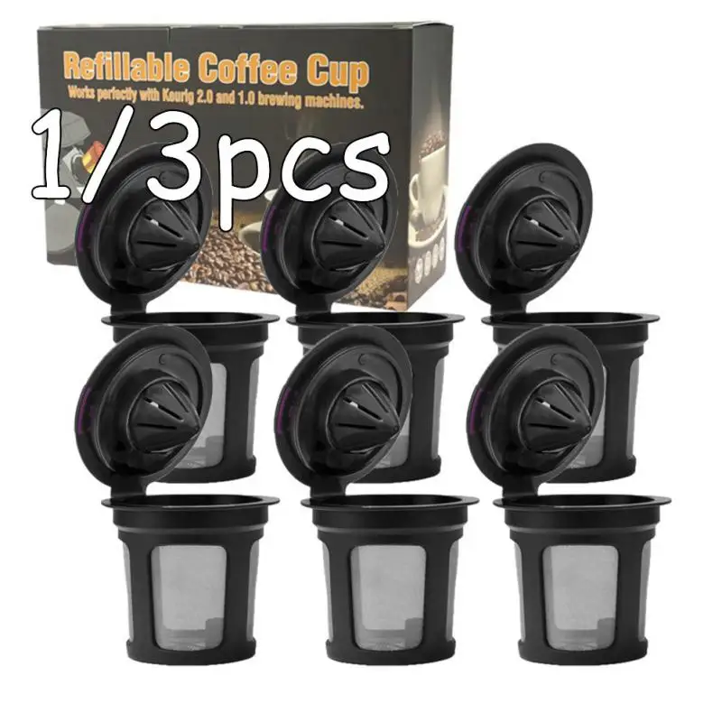 1/3pcs Reusable Coffee K-cup Filter Baskets K-Carafe Coffee Capsules Dripper Compatible For Keurig Maker Black 1.0 & 2.0 K Cup