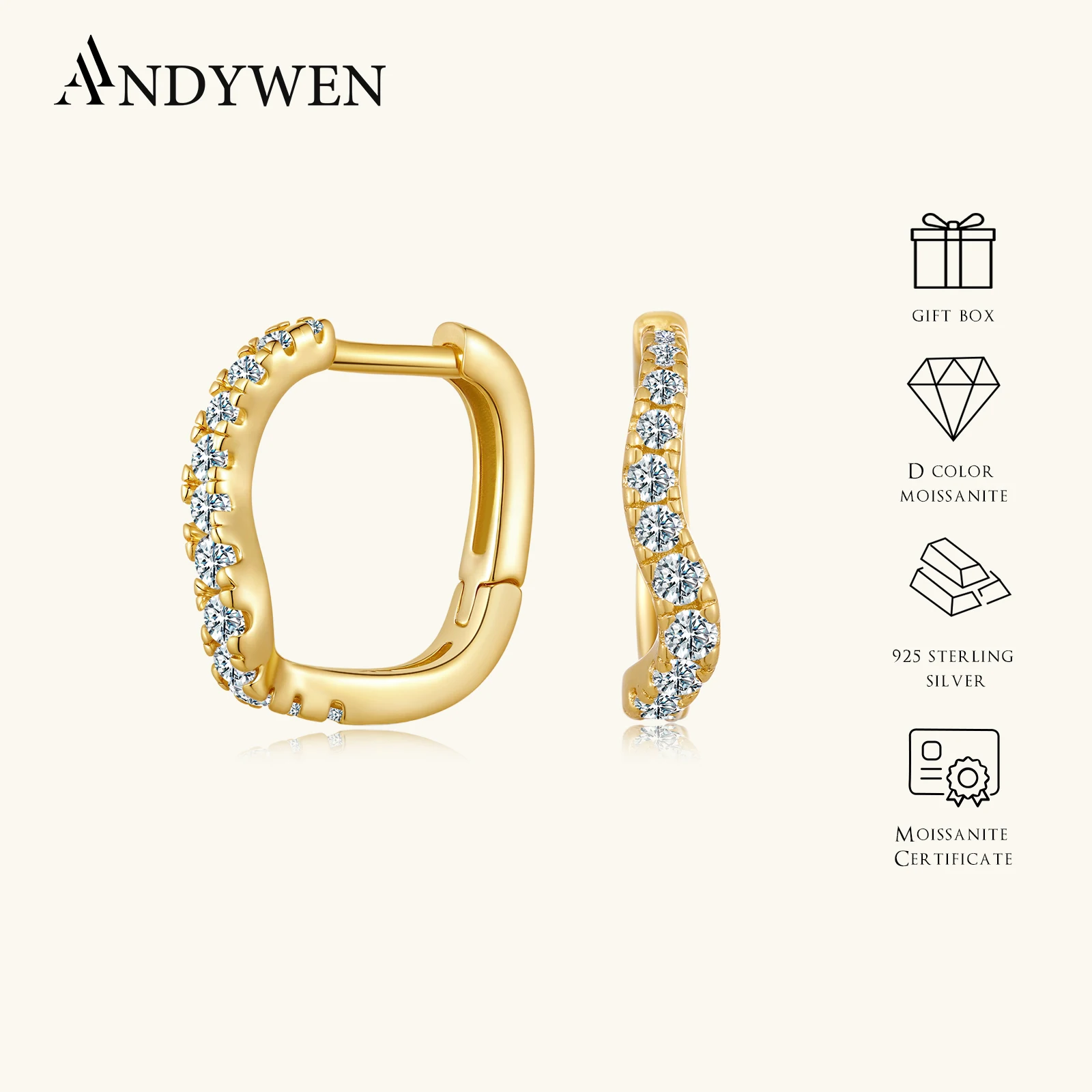 

Серьги-кольца ANDYWEN D Color VVS1 из нового стерлингового серебра 925 пробы с муассанитом, волнообразные, для женщин, 2026, роскошные, для вечеринок, свадеб, ювелирные украшения, подарок