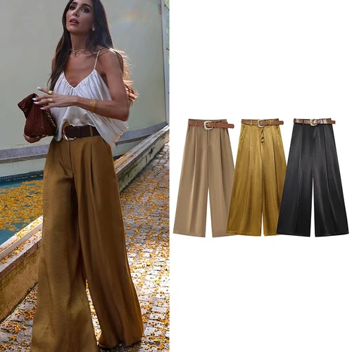 Pantalones de cintura alta para mujer, novedad de verano 2021, pantalones ajustados elegantes de pierna ancha para mujer, pantalones cómodos de viaje de verano Joker a la moda elegantes