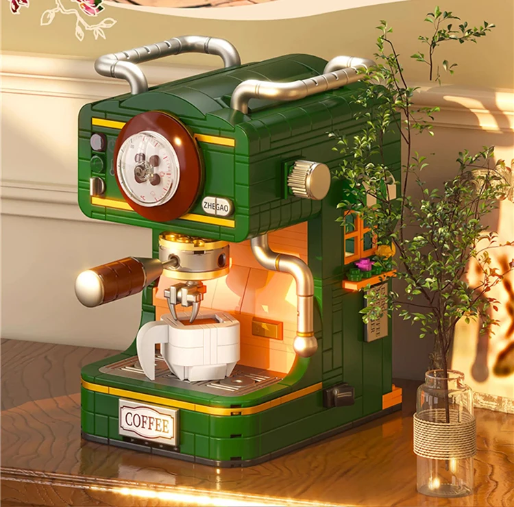 ماكينة صنع القهوة الكلاسيكية 928 بكسل، ماكينة صنع القهوة اليدوية المقلدة الكلاسيكية، مكعبات تزيين سطح المكتب للأطفال والكبار