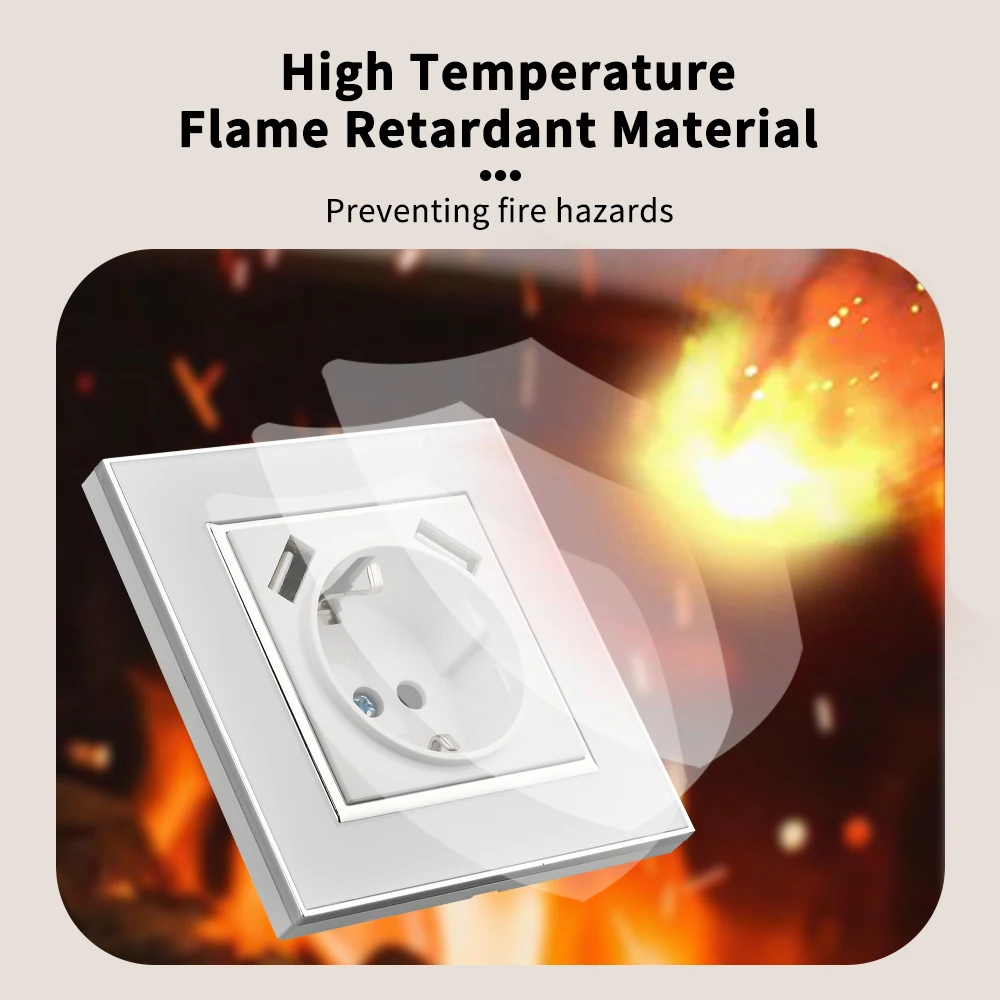 WESA-مقبس طاقة أكريليك عاكس أسود مع 2 USB ، منفذ كهربائي قياسي أوروبي ، قابس أرضي ، مقبس حائط ، مانع للهب #3
