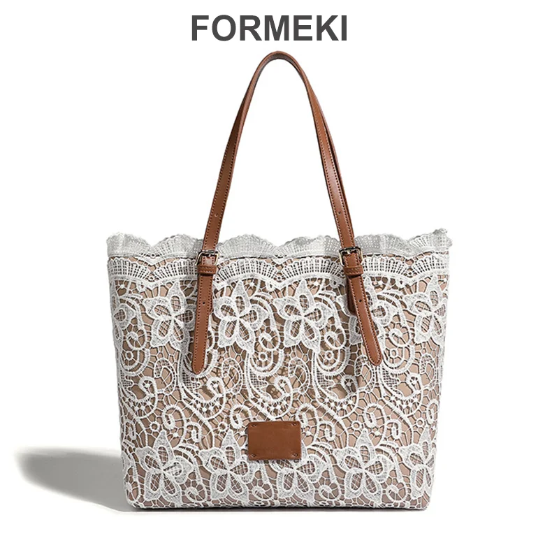 

Formeki Shoulder Bag For Women Ins Fashion Tote Bag Laces Large Capacity Bag Office Lady Bag Summer Bag