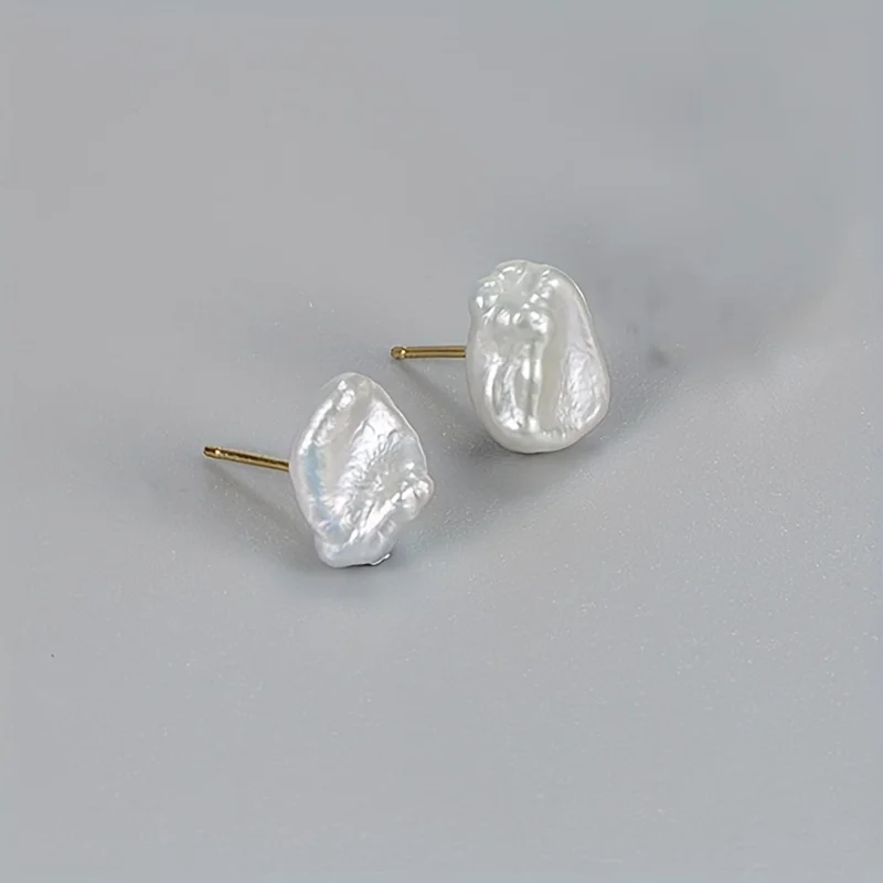 YWYC 1 Pair 925 Sterling Silver Stud Earrings Baroque Freshwater Pearl Earrings Jewlery Gift Long-Lasting Shine Hypoallergenic