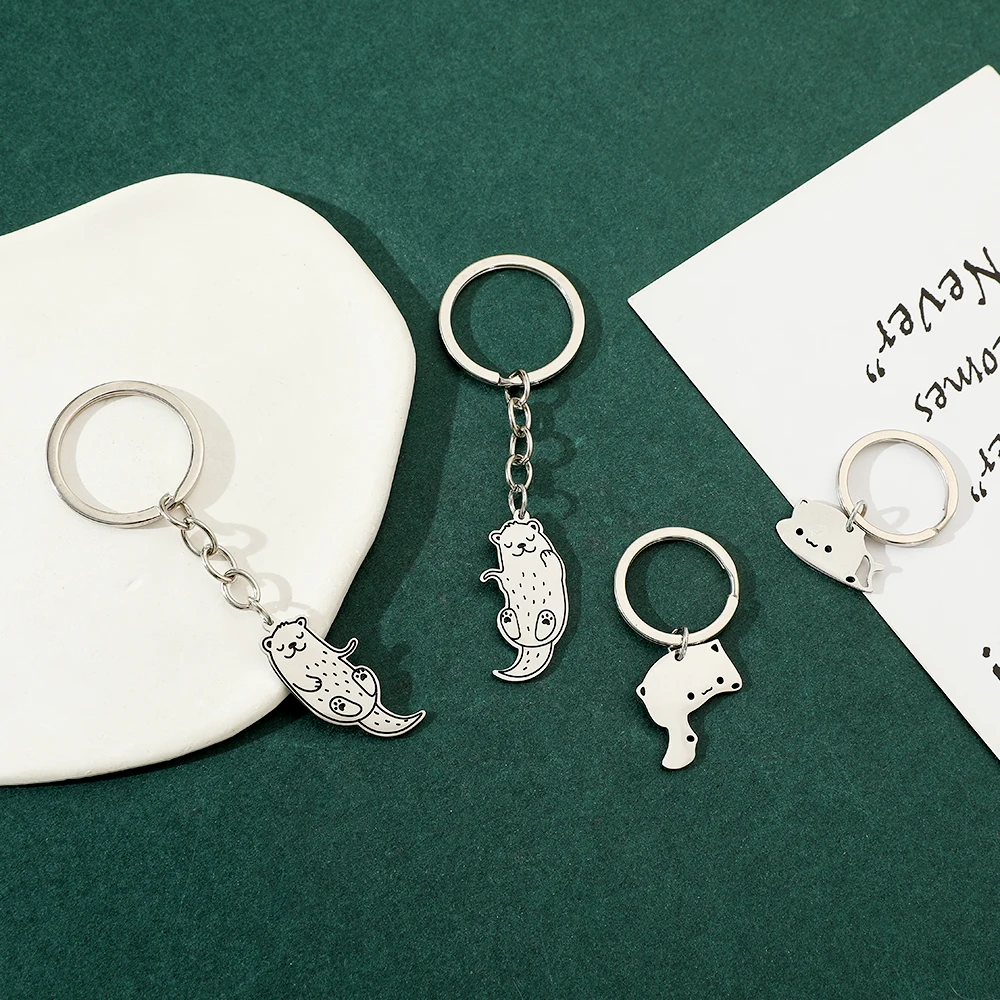 2 Pcs Otter Animal Keychain Set Stainless Steel Car Key Holder Bag Pendant Unique Gift for Besties And Couples