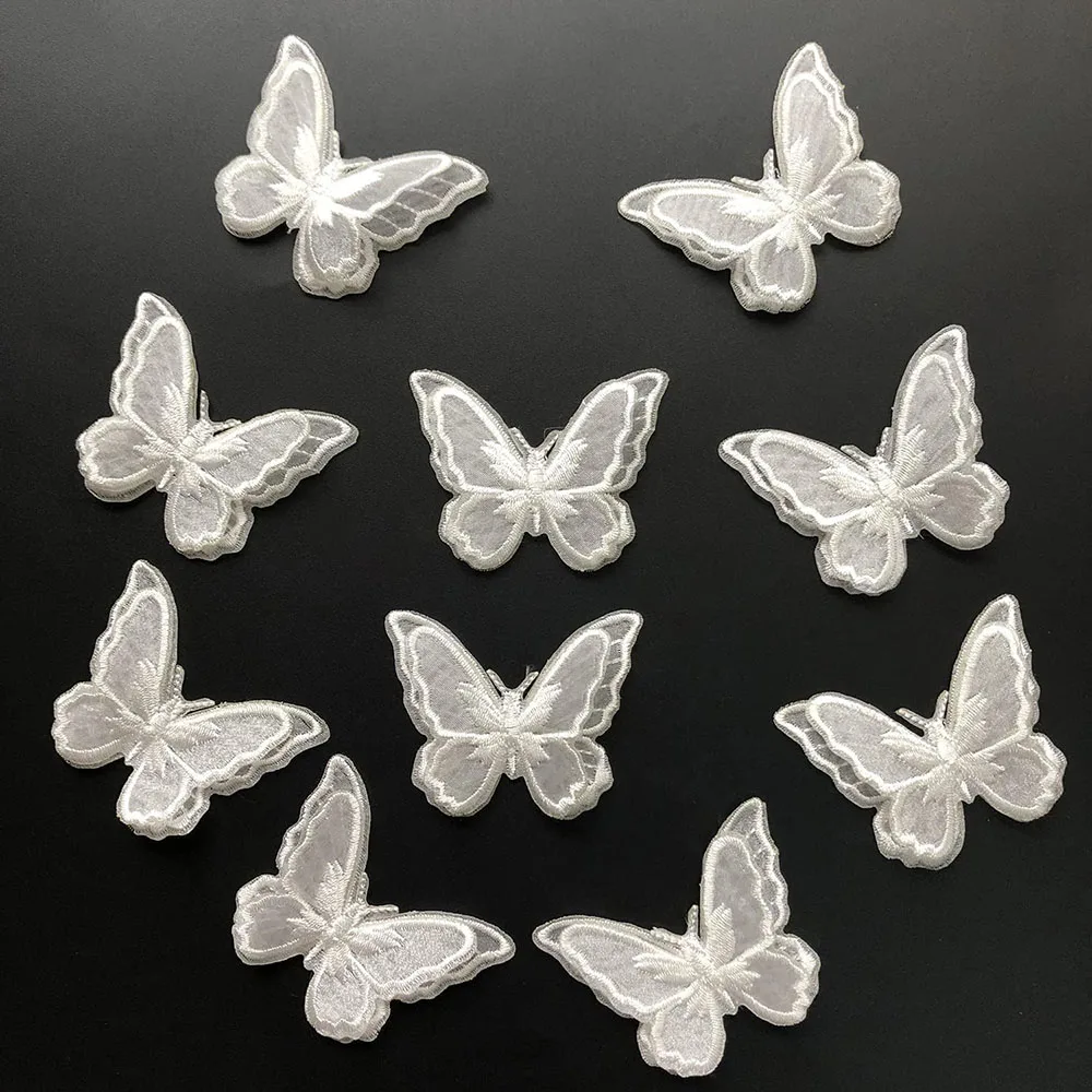 10Pcs Embroidery Butterfly Sew Iron On Patch Badge Wedding Bridal Dress Embroidered Applique Sewing Craft DIY