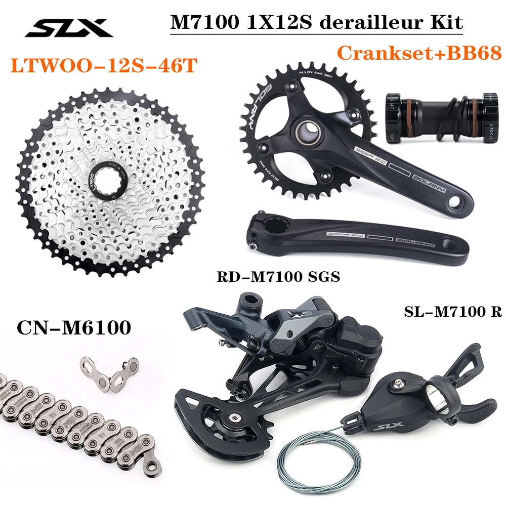 

Shimano 12 Speed SLX M7100 Groupset Shifter Rear Derailleur 12V Bolany Crankset X12 Chain 126 Links HG Cassette Bicycle Gear Set