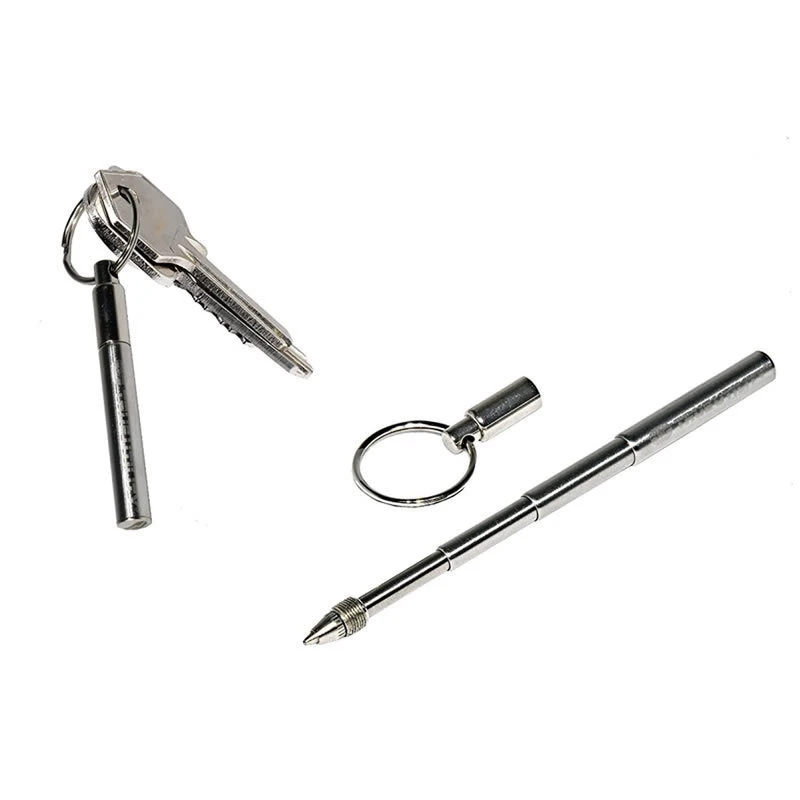 

10Pcs Portable Telescoping Pen Metal Keyring Stainless Steel Keychain Ballpoint pen Out Door