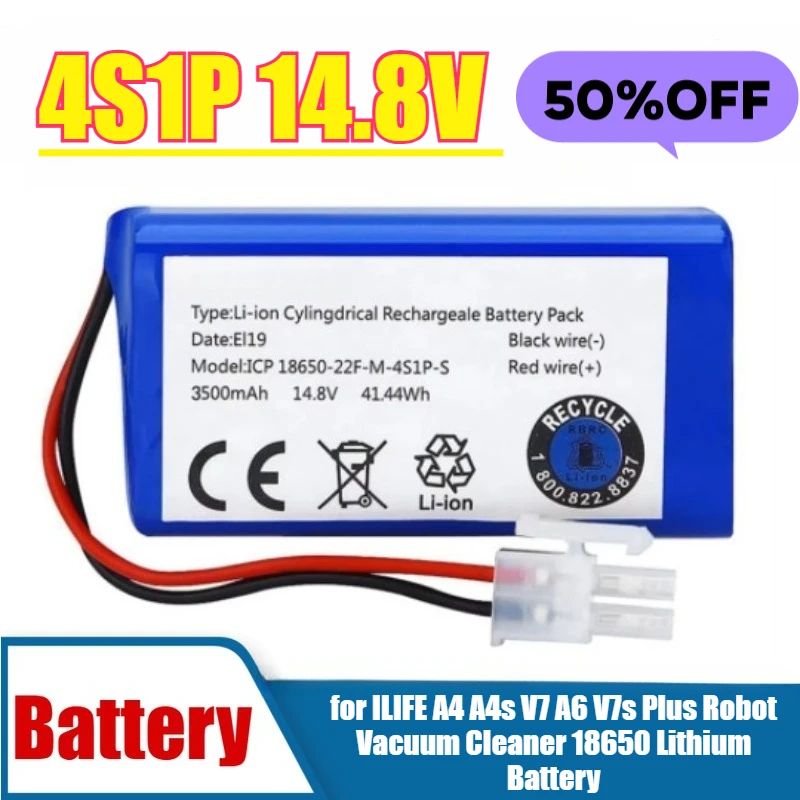 

4S1P 14.8V 3500mAh for ILIFE A4 A4s V7 A6 V7s Plus Robot Vacuum Cleaner 18650 Lithium Battery