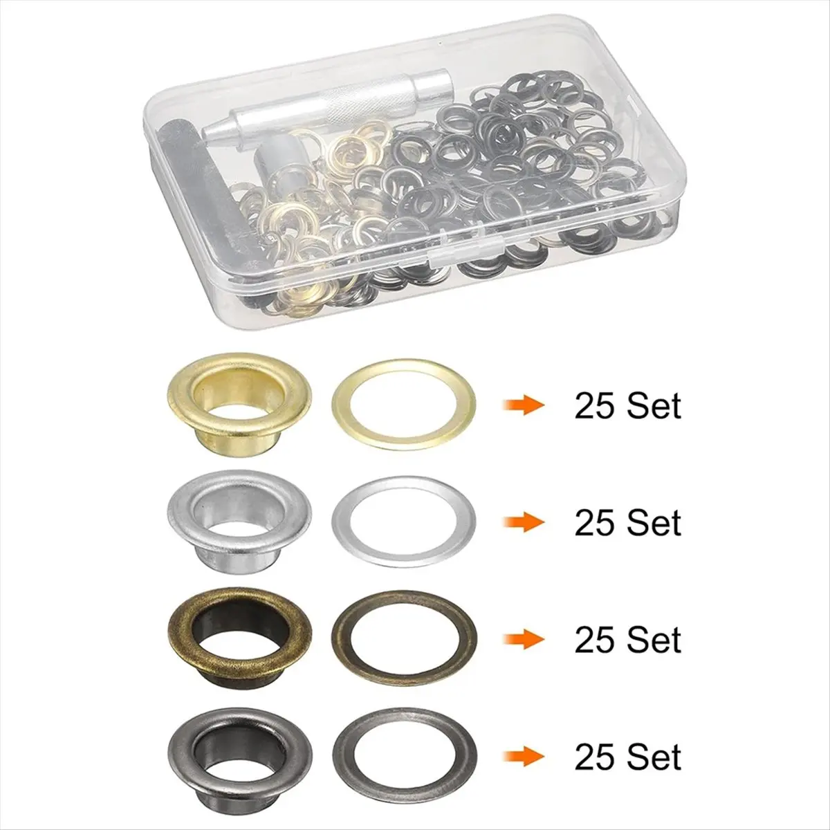 100個入り-グロメットアイレットツールキット-アイレットとグロメット-金属製