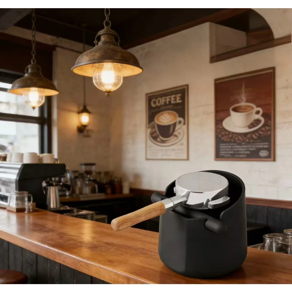 Caja de desecho de café de silicona con barra extraíble, negra, gris, marrón, para la recolección de posos de espresso para baristas