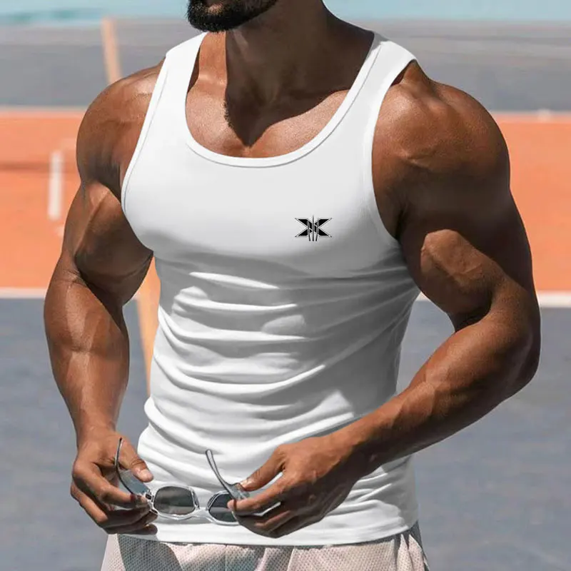 2026 Men's Summer Printed Fitted Sports Vest, Small Size, White Wolverine X Print Design, Sleeveless Fitness Vest.
