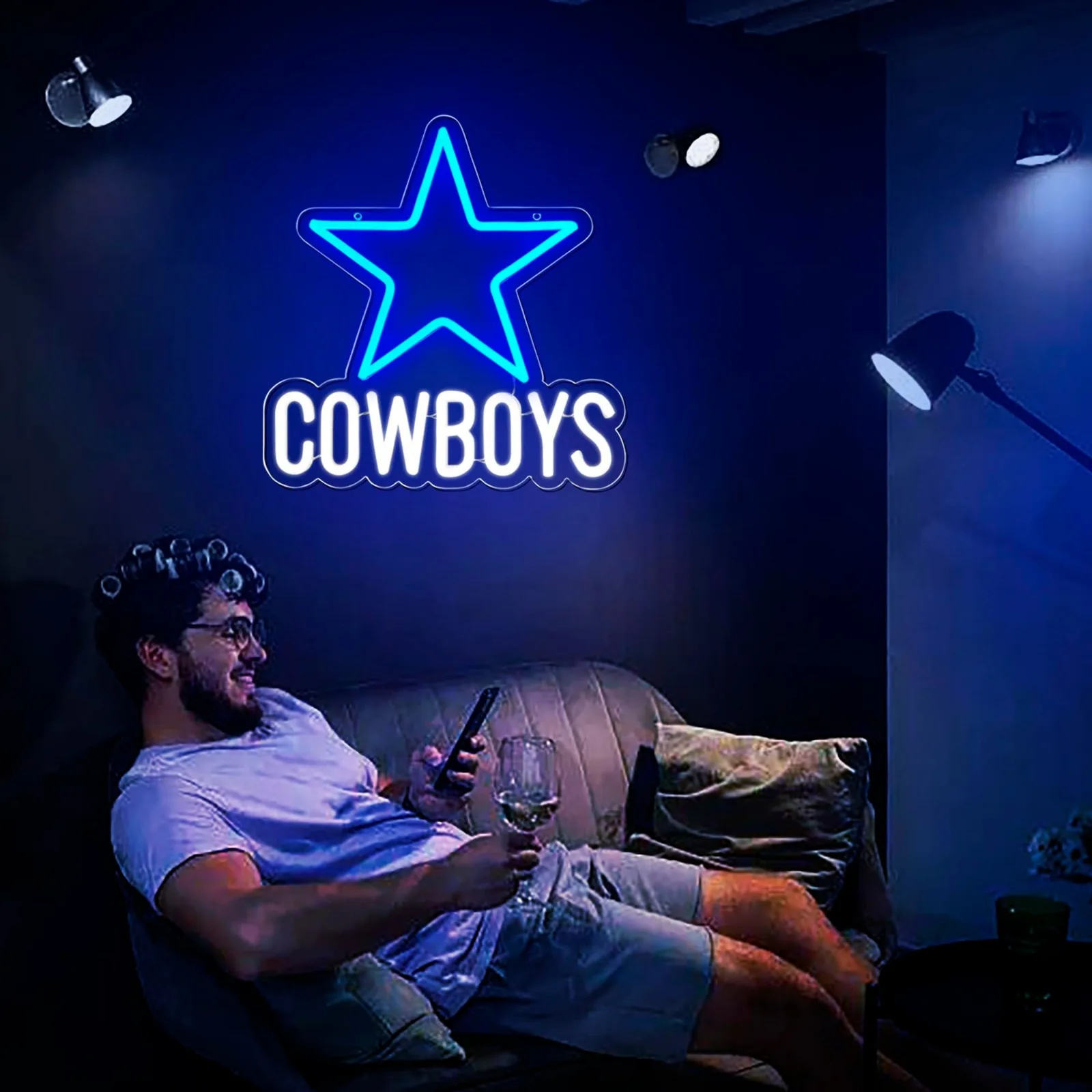 Men's Cave or Garage Decoration Neon Sign Suitable for Bar, Dormitory, Party Decoration, Game Room Blue and White Neon Sign