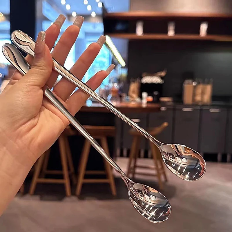 Stainless Steel Round Spoon Net Red Golden Dinner Long Handle Stirring Dessert Spoons For Kitchen Accessories Gadgets