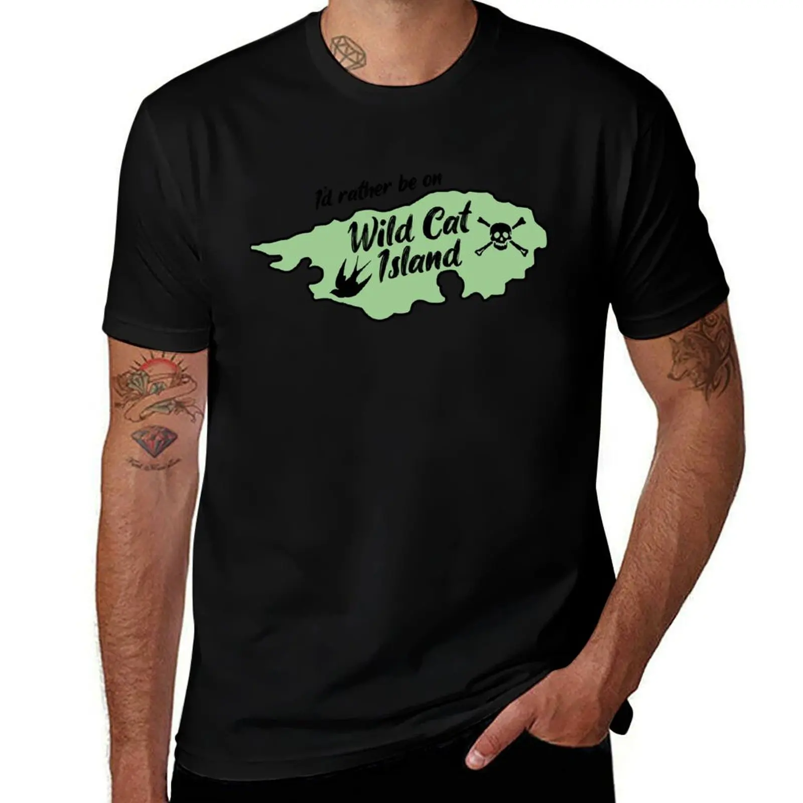 I'd Rather Be on Wild Cat Island - Green T-Shirt Outdoor Sports Short Sleeve Top T-Shirt