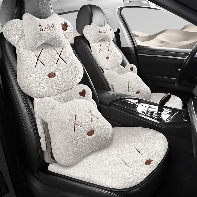 Universal Car Seat Cushion Seat Pillow Headrest Neck Pillow Warm Plush Cushion Protection Pads Cartoon Seat Cover for Automobile