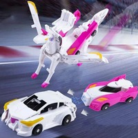 2 in 1 Car Transform Unicorn Figurines Magnetic Vehicle Cartoon Horse Action Figures Toy Fun Transformation Model Children Gifts