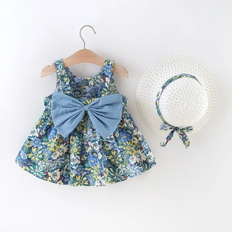 Ins New Children's Summer Girls Dress Korean Version Floral Halter Princess Skirt Bow Sleeveless A-line Skirt 2024 Girl Clothes