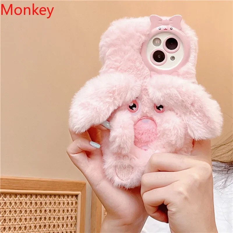 Japan Cute Pink 3D Ear Dog Silicone Phone Case For iPhone 15 Pro Max Case 14 Plus 13 12 11 Cartoon Shockproof Fur Tpu Soft Cover