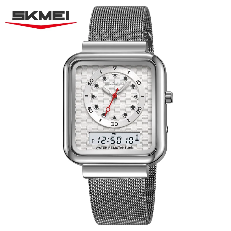 

SKMEI 2466 Fashion Business Digital Quartz Watch for Men Women Mesh Elegant Double Time Zones Wristwatch Waterproof Reloj Hombre