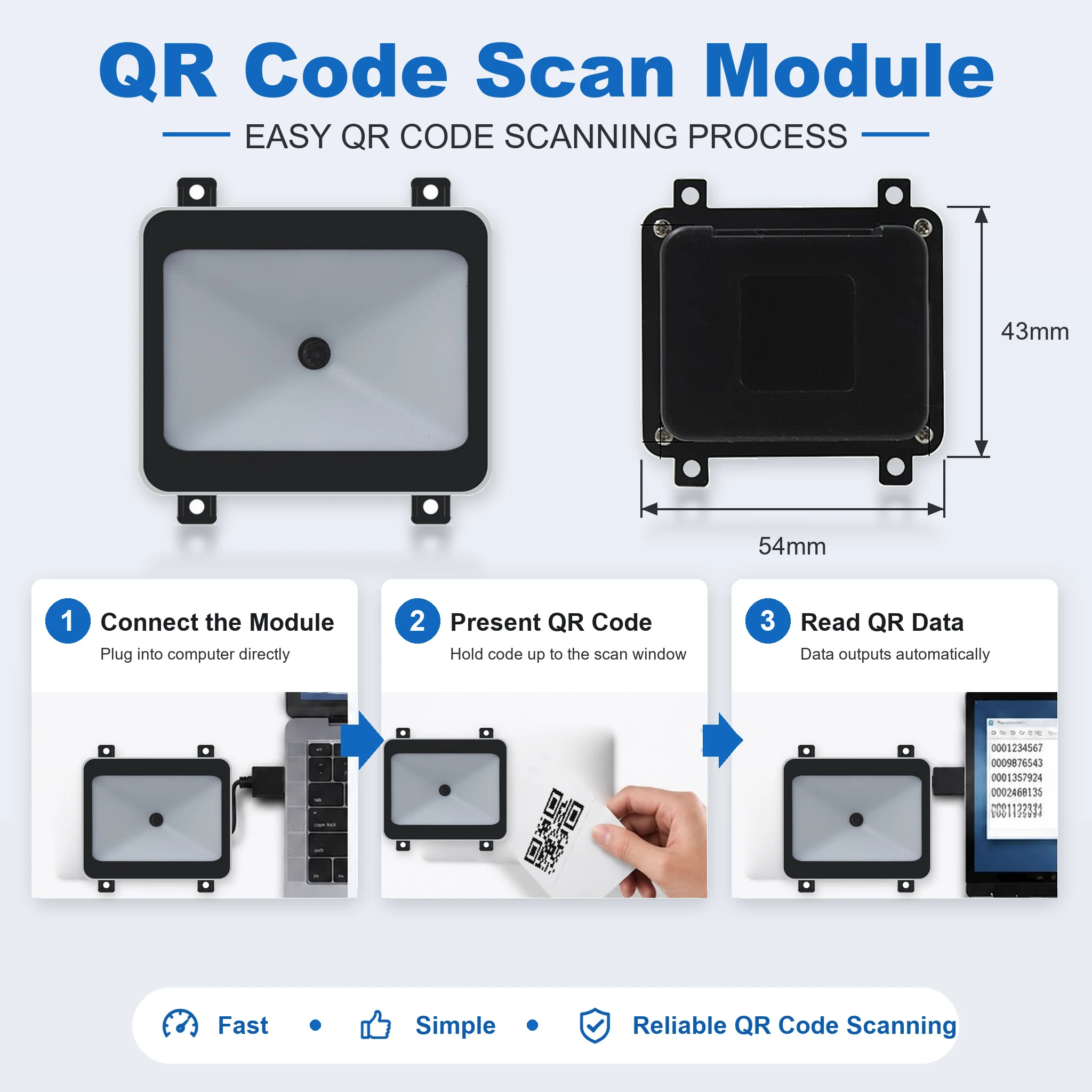 Embedded QR Code Reader Module RS232 TTL Interface 1D/2D Barcode QR Code Scanner Wiegand USB Support ID/IC Card