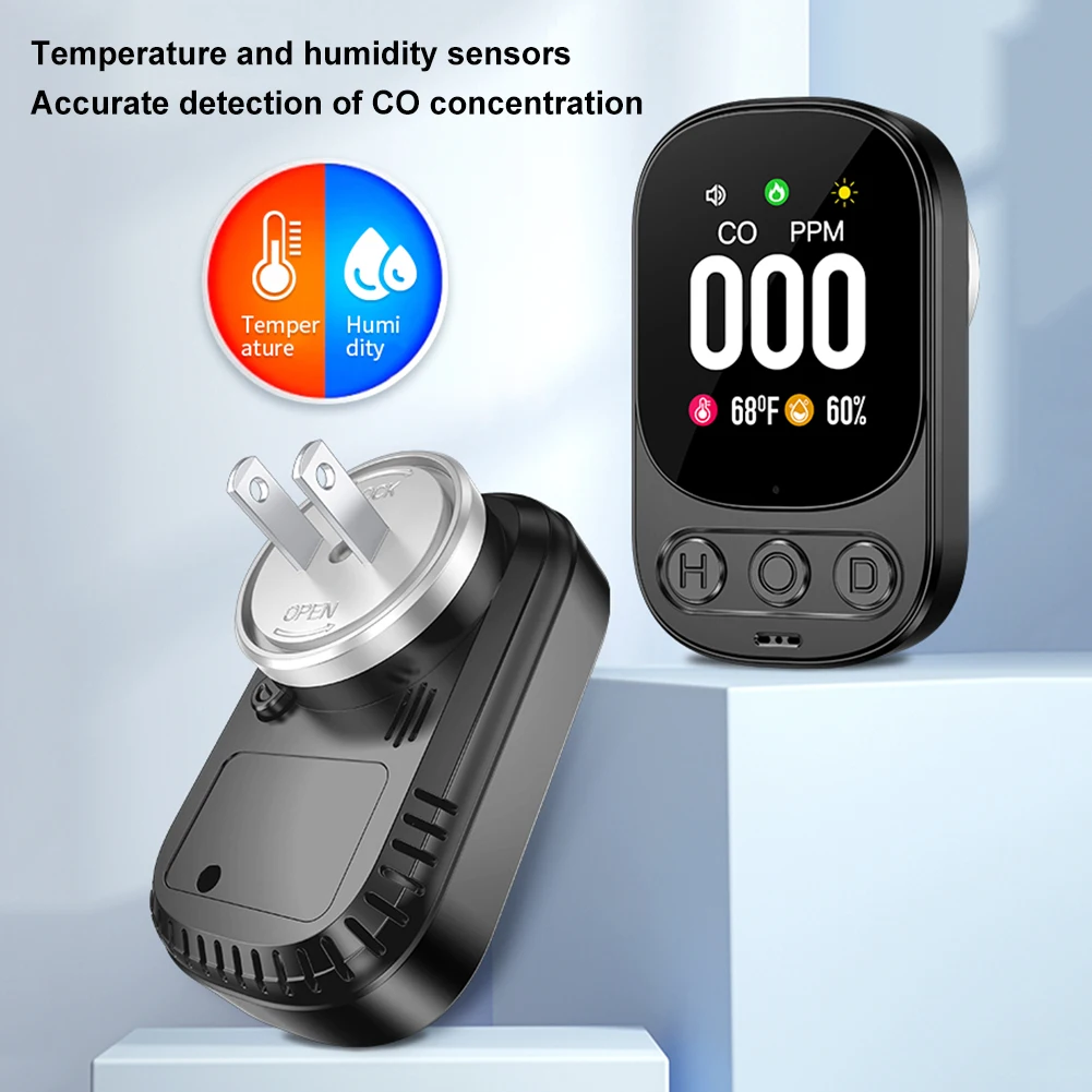 

3 in 1 Plug in Carbon Monoxide Detectors CO Gas Temp Humidity Detectors Built-in Battery with HD Screen & 85dB Alarm CO Alarm
