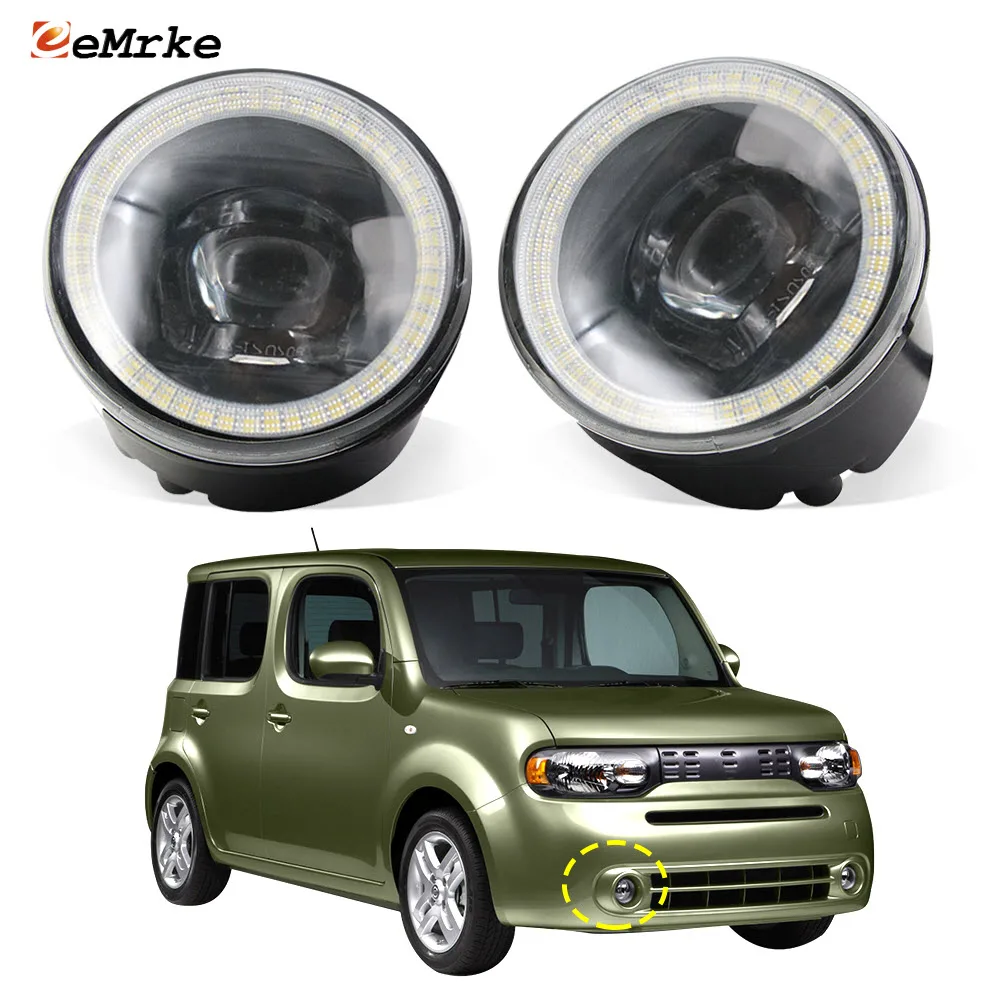 LED Fog Lights with Lens for Nissan Cube Z12 2008 2009 2010 2011 2012 2013 2014-2020 Angel Eye DRL Car Daytime Running Light